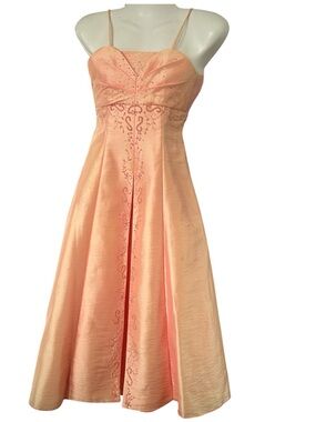 Girls Peach Evening A-Line Dress with Beaded Detail